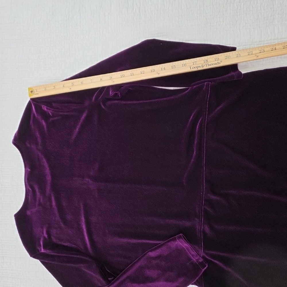 Lauren Ralph Lauren Blouse Womens XL Purple Velvet Velour Tunic Top Green Label - Picture 14 of 16